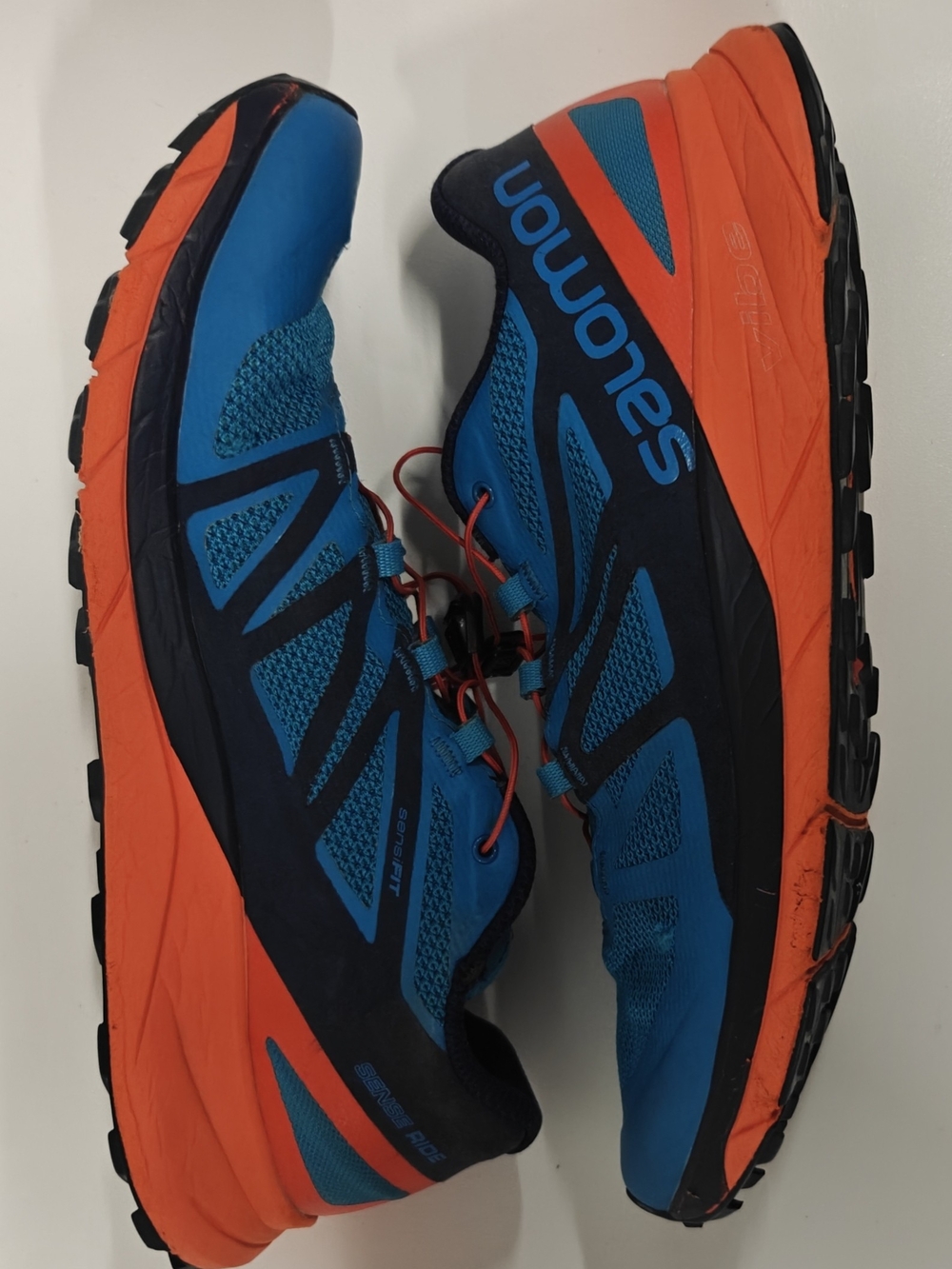 Salomon Sense Ride Trail Running Shoes Fjord Blue/Cherry Tomato Men’s Size 11 Sn